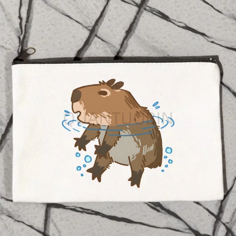 Funny Animals Capybara Cartoon Cute Women Small Canvas Makeup Bag Travel Cosmetic Pouch Toiletry Bag for Women Portable MakeUp