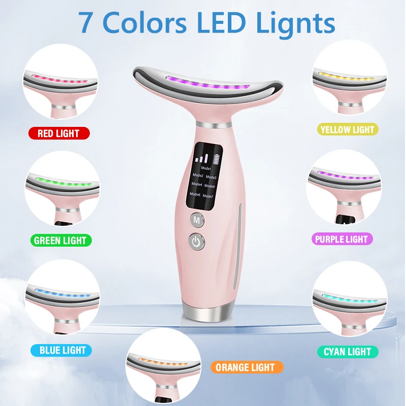 เครื่องนวดหน้าและลำคอ EMS ไมโครเคอร์เรนท์ พร้อม LED IPL ฟื้นฟูผิว ลดเหนียง ยกกระชับผิวหน้า