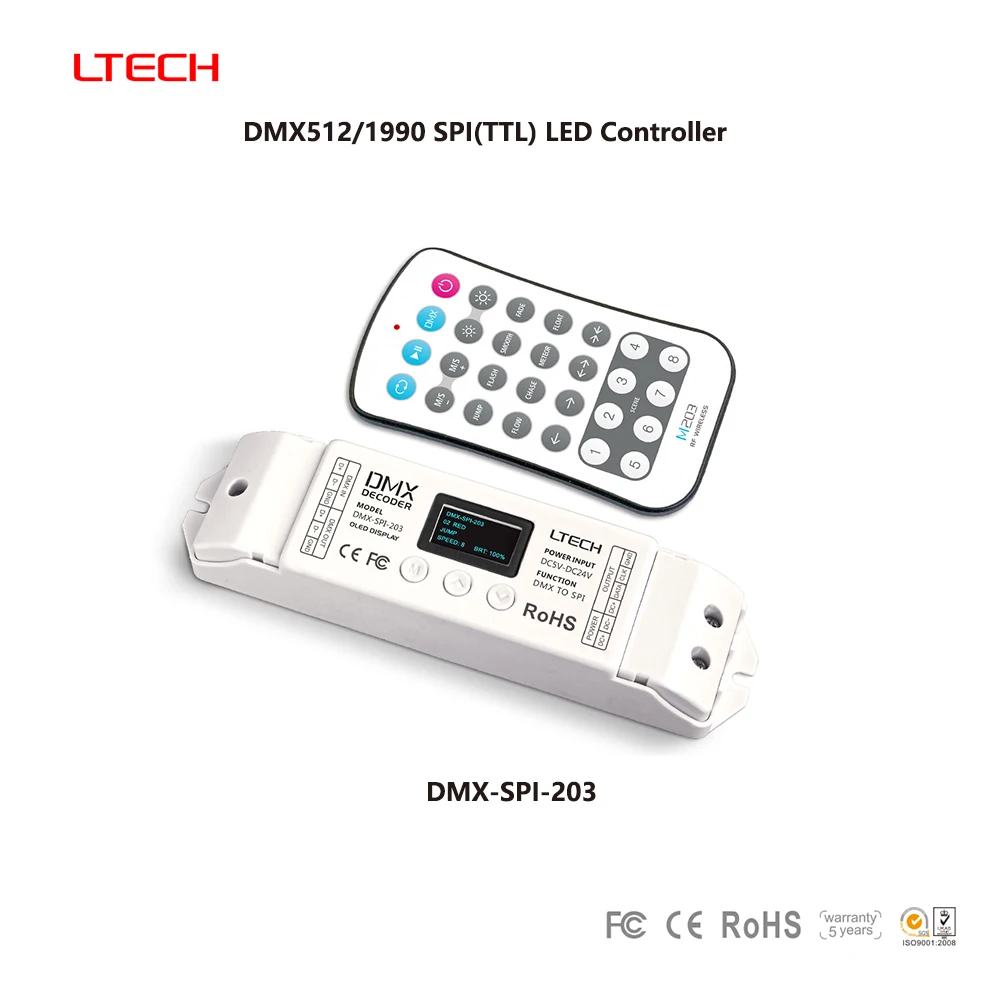 LTECH DMX-SPI-203 DC5-24V DMX512/1990 2.4GHzRF SPI(TTL) 1024 Pixels IC Decoder Controller For RGBIC WS2811 WS2812B LED Strip