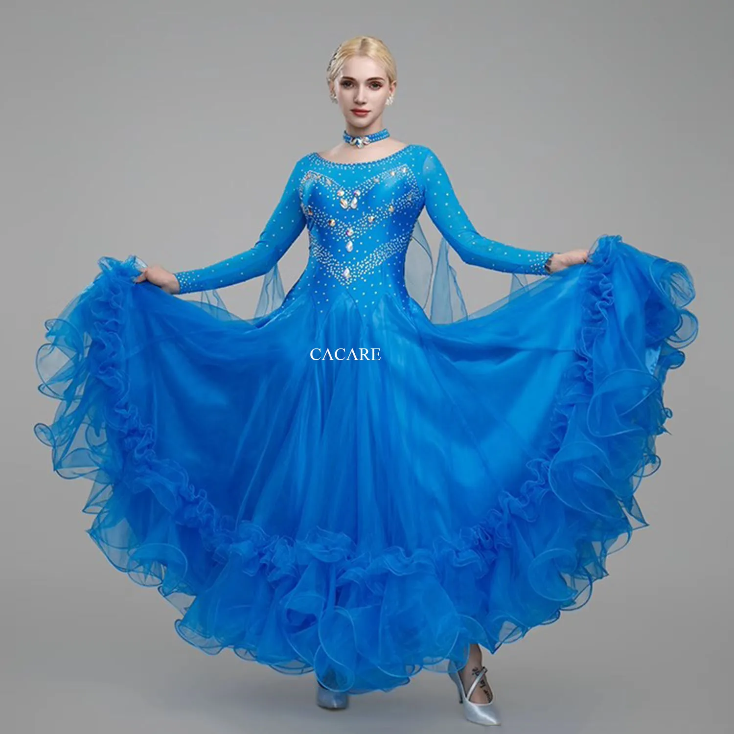 Vestidos largos de noche nuevos en vestidos con mangas Ropa de baile Vestido de vals de salón Traje de escenario para niña Vestidos de baile Samba 0795