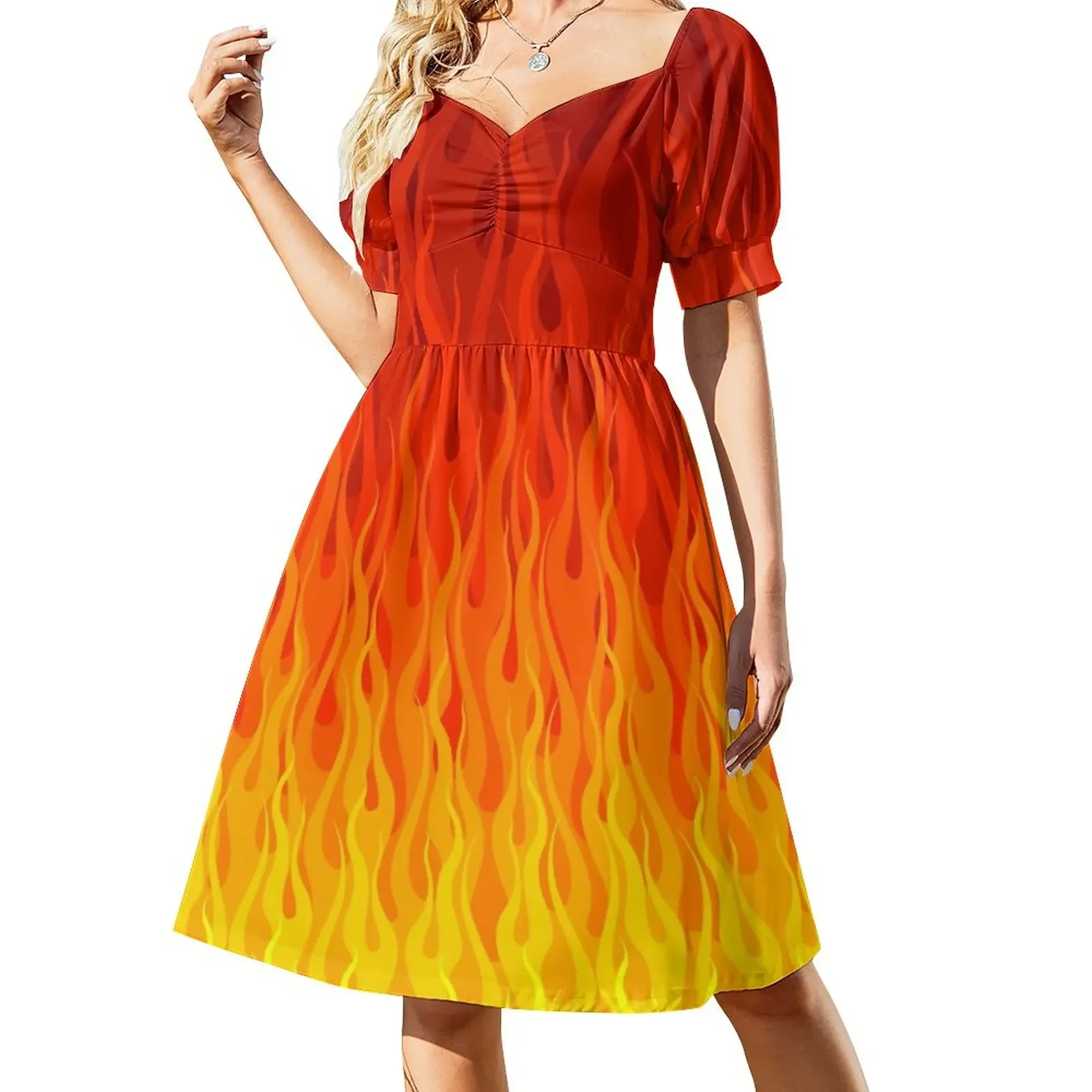 

Red Orange Yellow Burning Flames and Fire Short-Sleeved Dress long dress women birthday dress for women luxury 2025