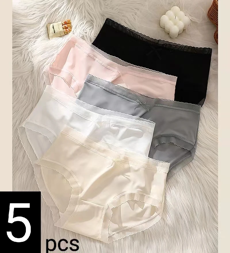 

Summer thin ice silk underwear women full cotton crotch antibacterial women sexy pure desire lace breathable 2024 new model