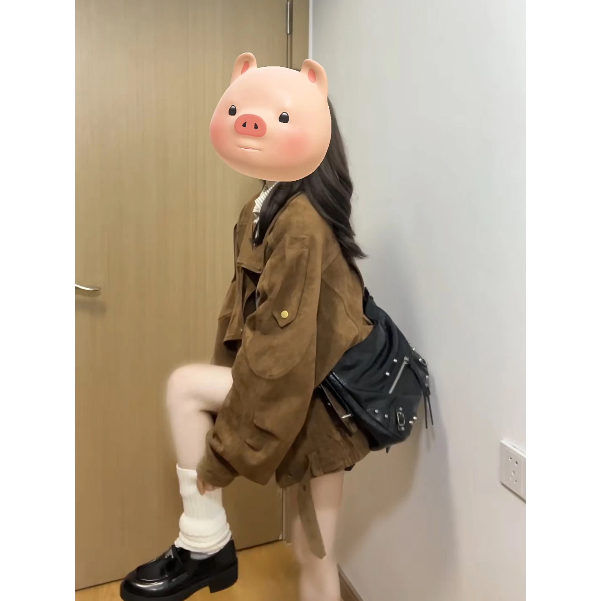 Early Autumn Suede Jacket Women's Casual Style Beautiful Unique Thickened Long Sleeve Polyester Lined Outerwear