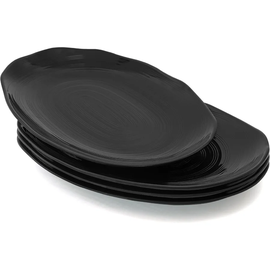 

10 Oval Serving Platters Set of 4 for Appetizers Desserts Pasta Snacks Sushi Unbreakable Black Dinner and Party Trays Durable a