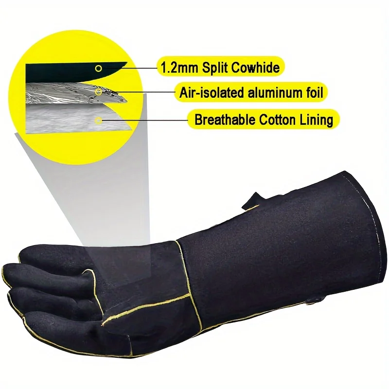 

1 pair of black cowhide outdoor barbecue gloves, oven, microwave oven, fire-resistant and cut resistant gloves