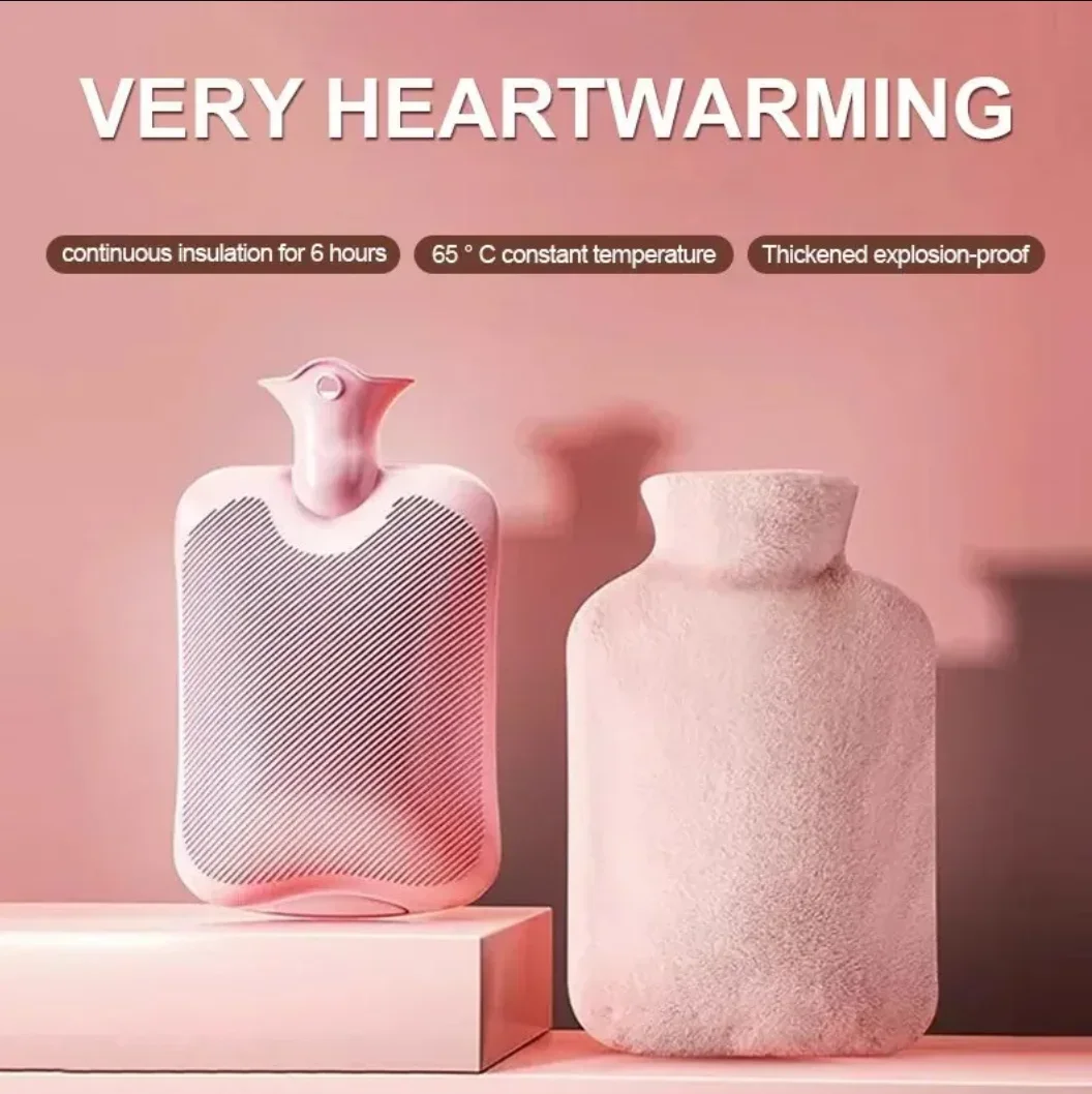 

1000ml/2000ml Pink Gray Hot Water Bottle Water-Filled Hot Water bag For Hand and Foot With Warmer Plush Cloth Cover