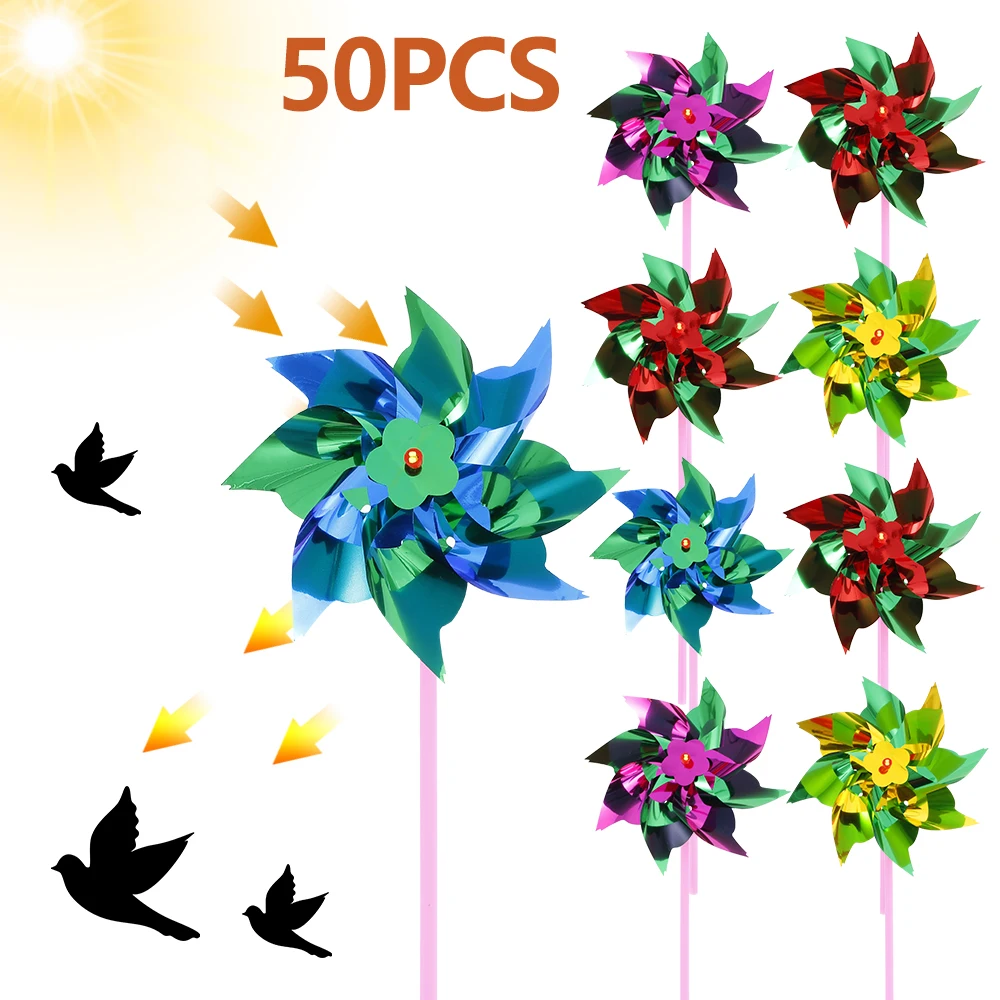 50 Pcs Plastic Colorful Pinwheel Kids Toy Party Pinwheels DIY Lawn Windmill Decorative Wind Spinners for Garden Yard Decor Gifts