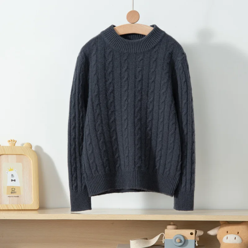 Childrens cashmere sweater 100% Wool Boys girls Solid color base Wool Knitted Sweater Thickened warm winter clothing Kids Tops