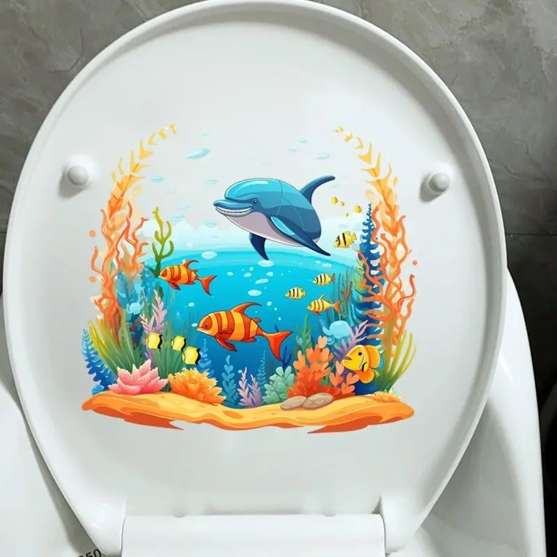 Coral Dolphin Wall Sticker Bathroom Toilet Decor Living Room Cabinet Refrigerator Home Decoration Decals Stickers S802