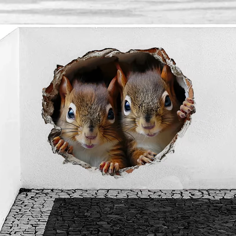 Funny Squirrel & Mouse  Stickers, Apply for Wall, Door, Cabinet, Window, Car Decoration, Vinyl Animal Decals, Art Wall S774