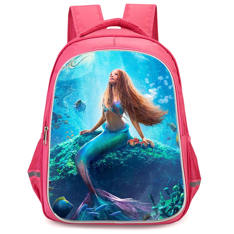 Girls Backpack with Double Zipper Pocket,Pink Cartoon The Lit-tle-Mer-maid School Bags,Durable 16-in Kids Bags for Pupil Student