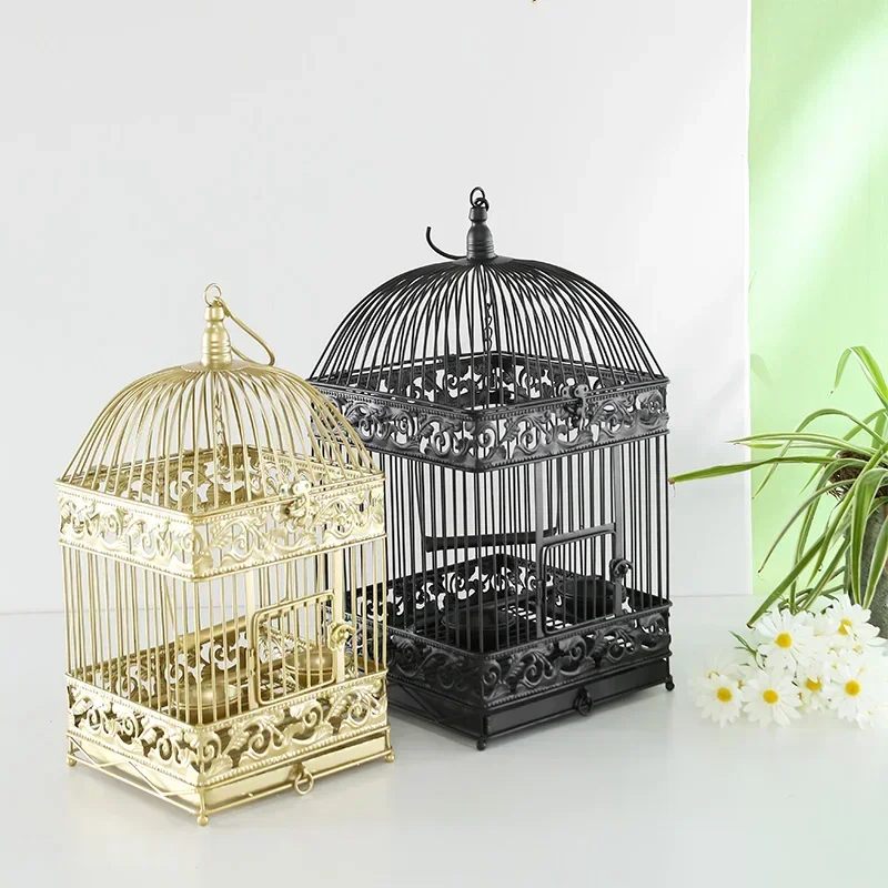 European-style wrought iron retro golden round parrot bird cage large starling yellowbird Xuan Feng peony pigeon breeding