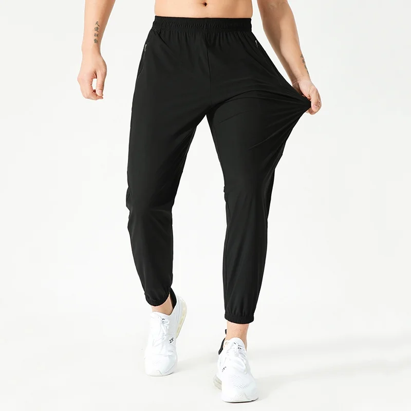 Yoga sport pants with brand logo men loose cuffed pants elastic waist niners hidden drawstring trousers zipper pocket sweatpants