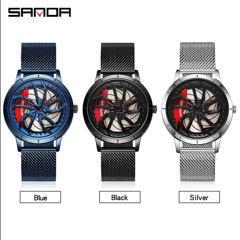 Mens Watch Luxury 360 Rotating Car Wheel Dial Men Stainless Steel WristWatch Men\'s Casual Waterproof Quartz Watches Relogio