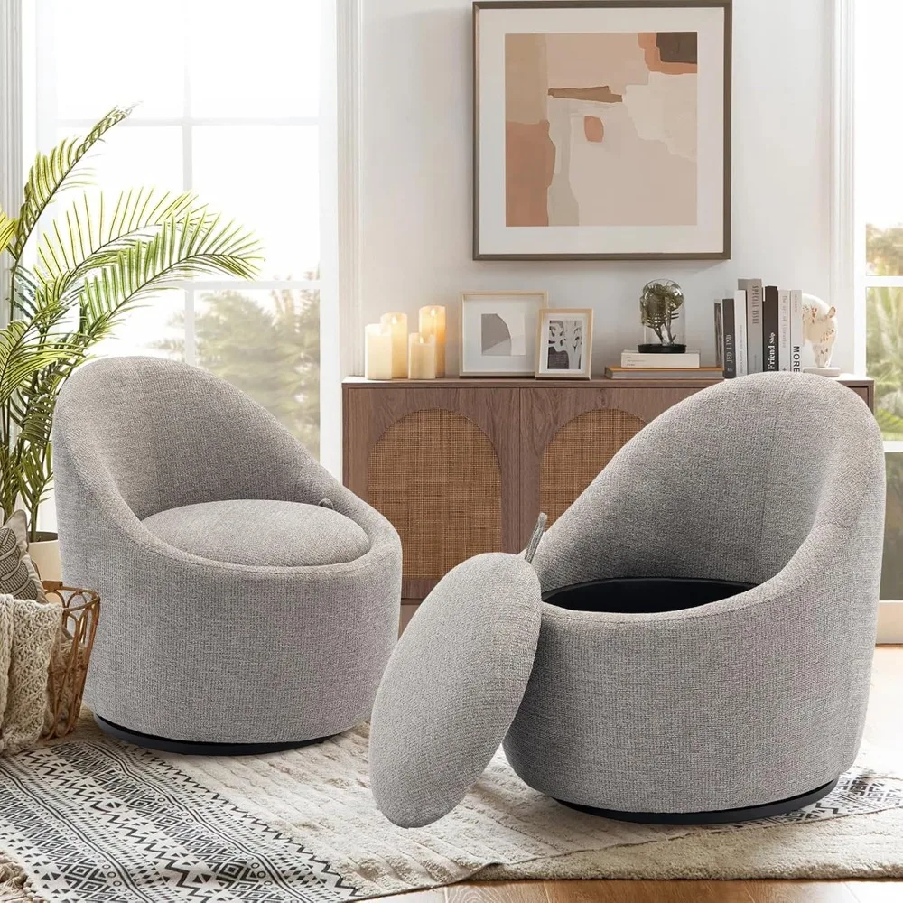 

Pair of Modern Swivel Chairs with Storage, 360° Rotation, Compact Barrel-Shaped Accent Chairs for Living Spaces and Bedrooms