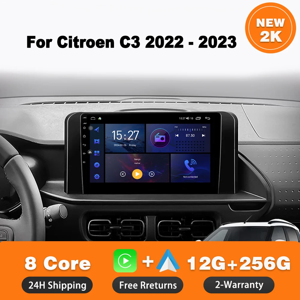 

Car Radio Android 14 For Citroen C3 2022 - 2023 Multimedia Carplay 4G GPS Navigation 9 inch Touch Screen Autoradio dvd Unit BT