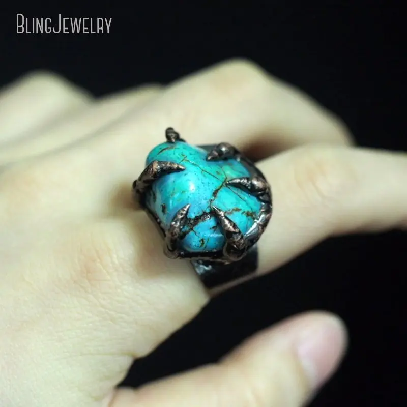 10pcs Claw Turquoise Crystal Gemstone Women Adjustable Ring Goth Witch Boho Talisman Jewelry