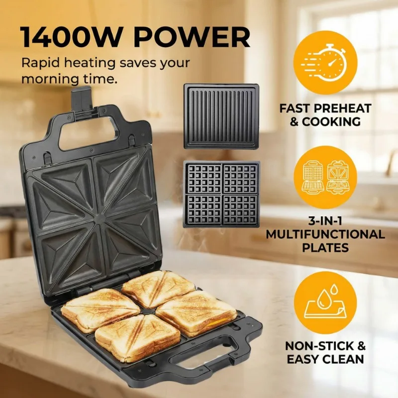 3 in 1 removable large size barbecue plate household waffle electric barbecue breakfast machine 1400w
