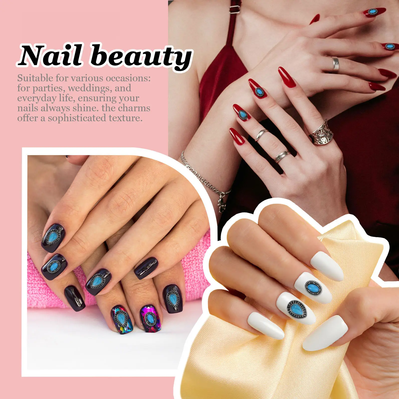 20Pcs Nail Art Charms Bulk Retro Vintage Turquoise Alloy Resin Simulation DIY Manicure Decorations Unique Nail Ornaments