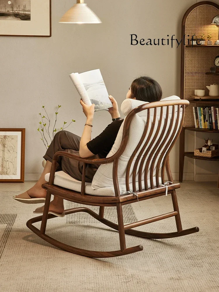 New Chinese black walnut rocking chair balcony home lazy sofa leisure backrest lunch break chair