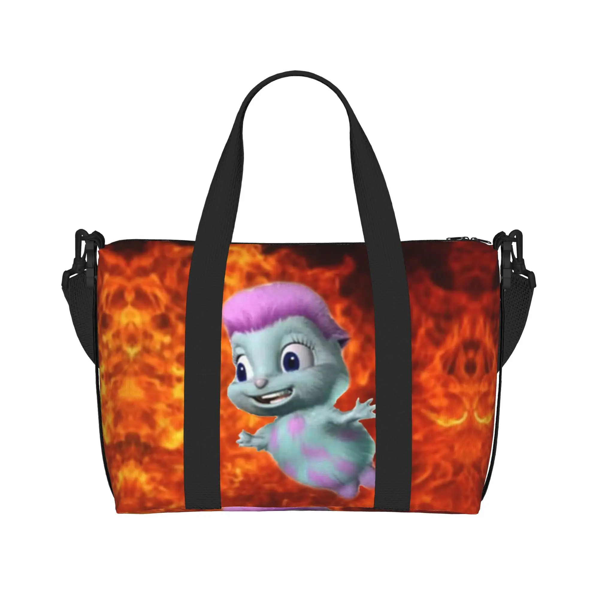 Custom Bibble In Fire Beach Tote Bag Women Funny Cartoon Large Compartment Beach Gym Travel Bags