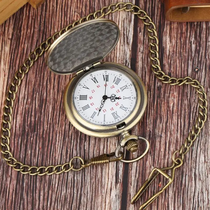 Montre de poche en Bronze à Quartz pour homme et enfant, avec chaîne et crochet, cadeau pour la journée de l'enfance