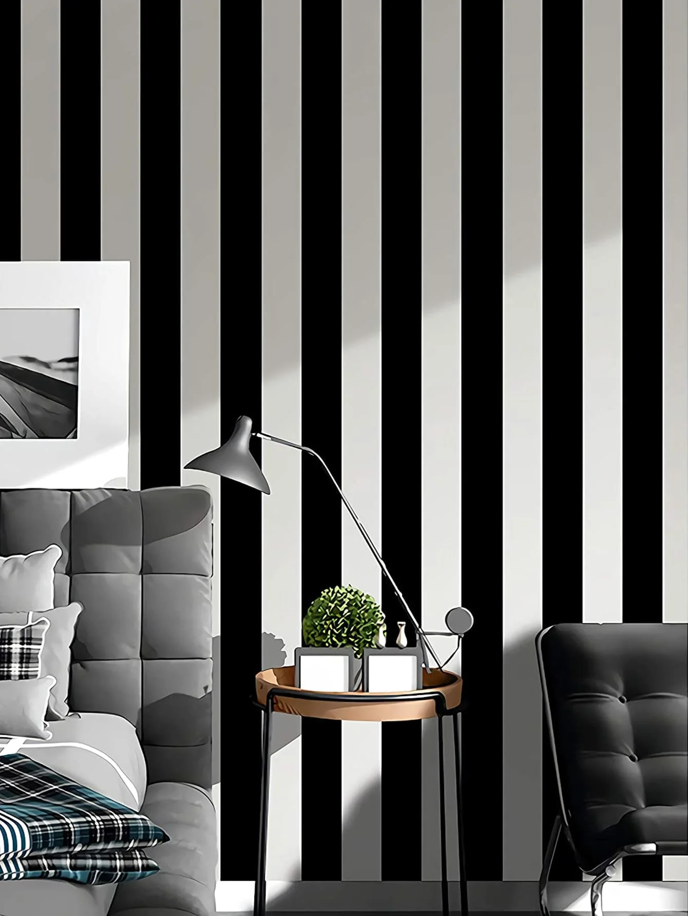 Black and White Stripe Wallpaper Self-Adhesive Waterproof Contact Paper for Home Decor Cabinets Chairs and Room Backgrounds