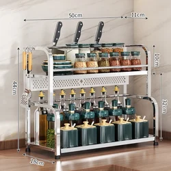 2/3Layer Stainless Steel Kitchen Storage Shelf Seasoning Jar Spice Storage Rack Chopsticks Knife Shelf Bar Organizer Accessories
