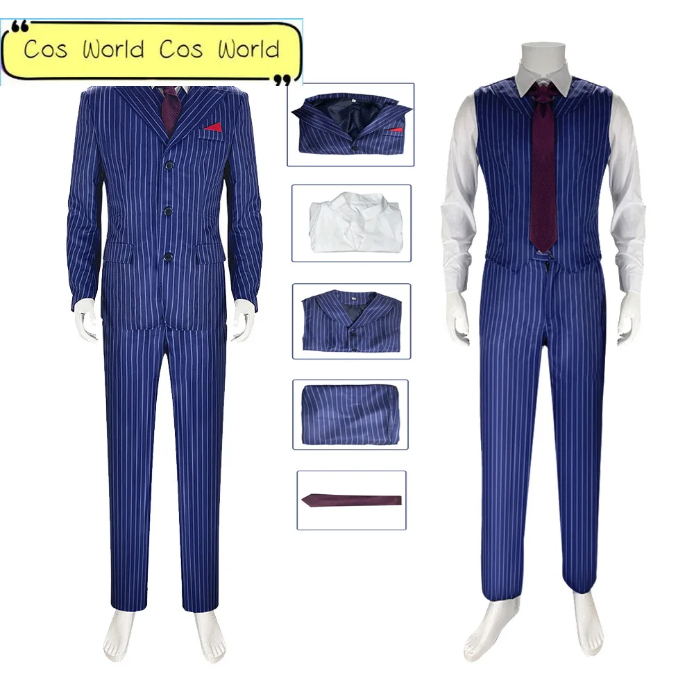 

Movie A Haunting in Venice Cosplay Costume Hercule Poirot Cosplay Uniform Blue Stripe Suit Vest Pants Masquerade Halloween Men