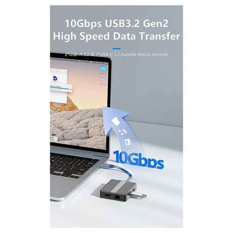 USB C Hub 7In1 USB3.2 Adapter Type C Hub Laptop Docking Station With 4K 60Hz Dual HDTV RJ45 Ethernet PD Fast Charging