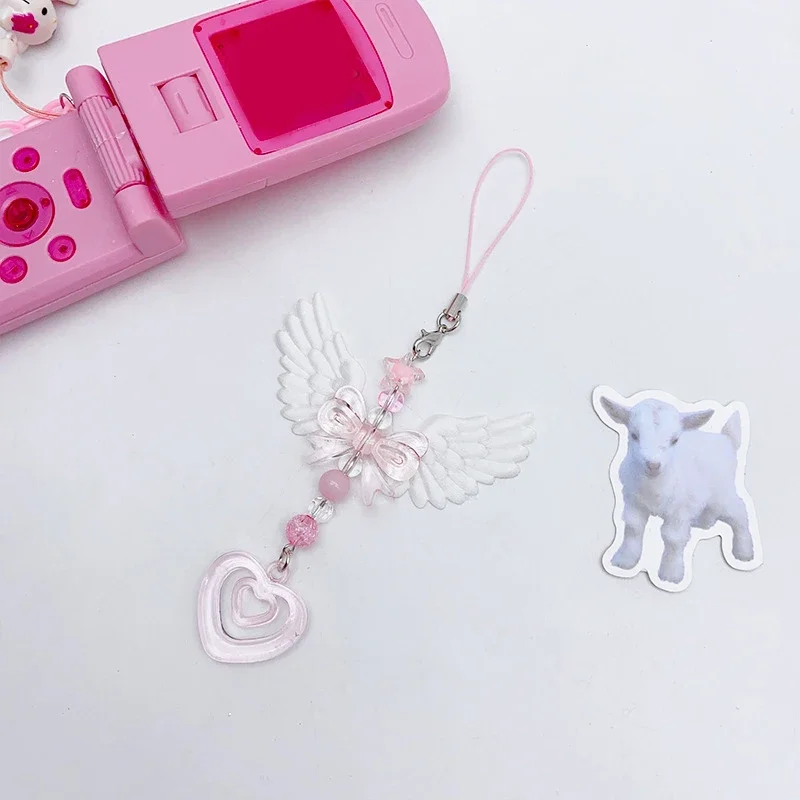 Lovely Wings Bow Heart Mobile Strap Phone Pendant Chain For Girls Women Fashion Sweet Keychain Bags Decorative Accessories Gifts image 2