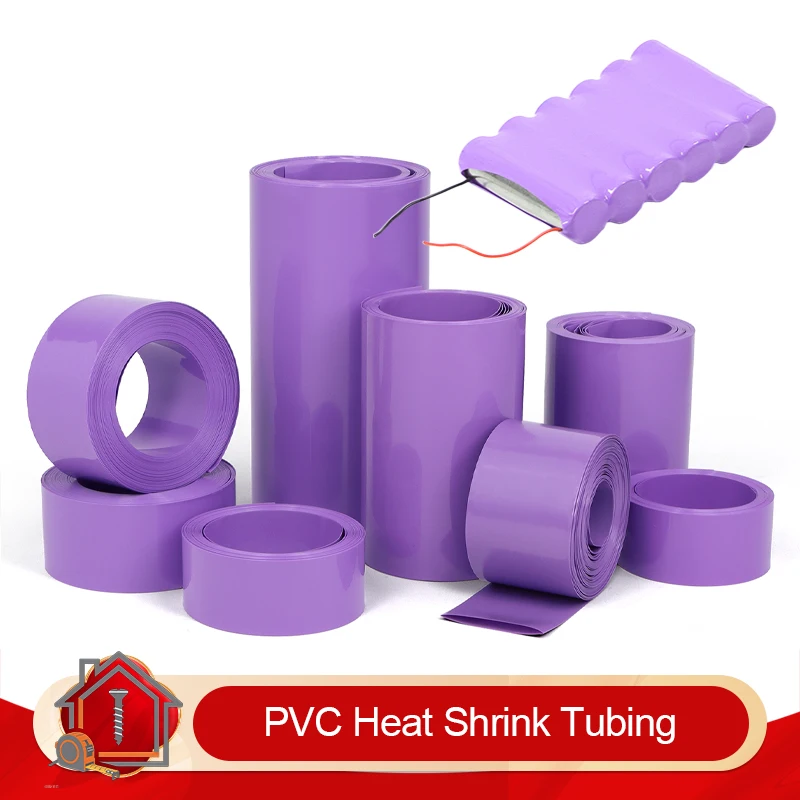 3/5m Purple PVC Heat Shrink Tube Width 23mm ~ 130mm Lipo Battery Pack Insulated Cable Sleeve Protection 18650 Battery Film Wrap