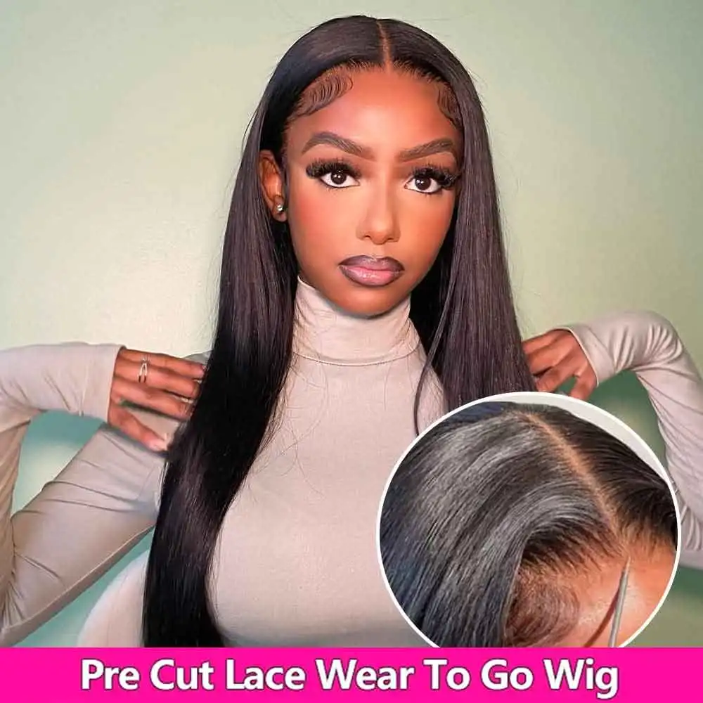 

6x4 5x5 Wear and Go Glueless Wig Human Hair Brazilian Straight Transparent No Glue Lace Front Closure Wigs for Women Pre-Cut