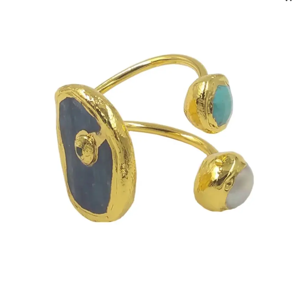 

WT-R474 WKT 2025 Lovely Style Turquoise & Pearl& Kyanite Ring Women Gold Plated Jewelry Wedding Party HOT Design SALE Trend