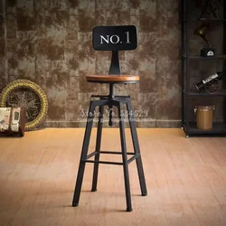 Industrial Wind Rotating Stool Iron Furniture Home Lifting Chair Solid Wood High Bar Adjustable Pub Chair Vintage High Seat