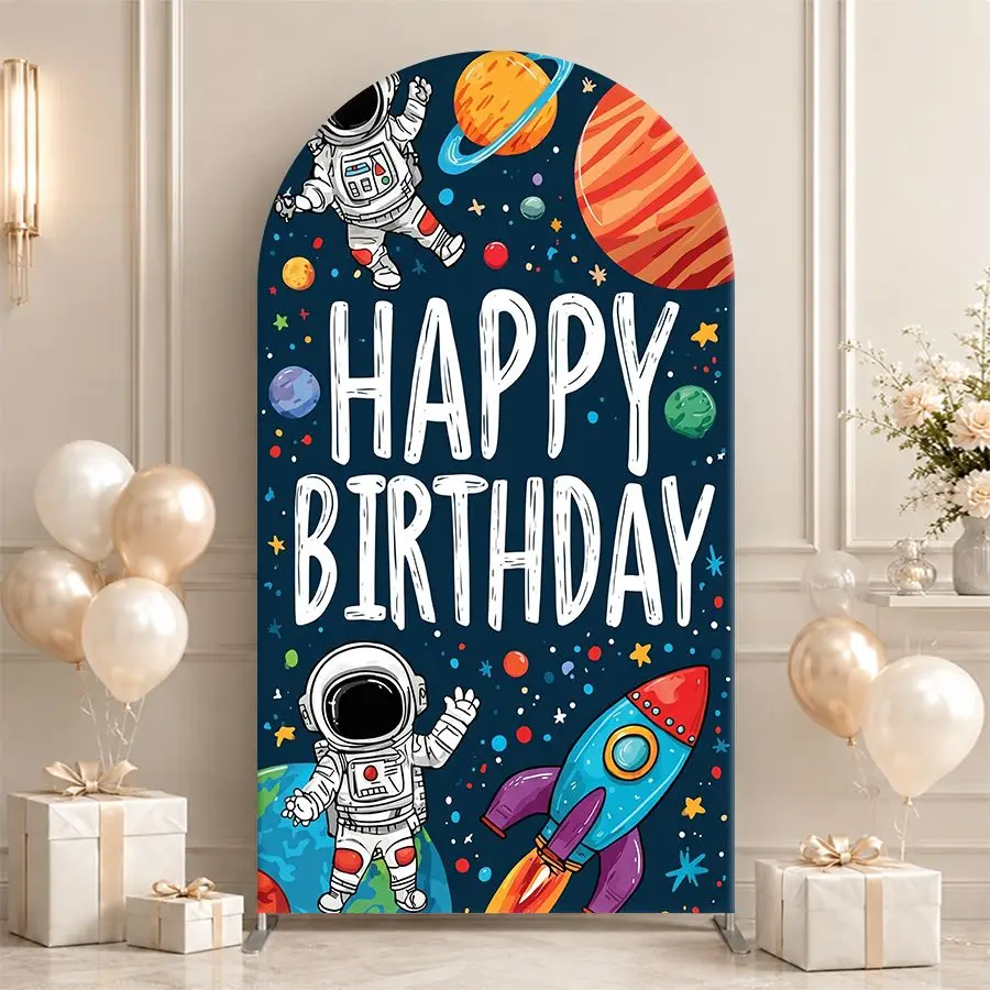 Space Astronaut Rocket Arch Backdrop Cover Party Backdrop Fabric Cover Birthday Party Photo Wall Background Event Party Decorati