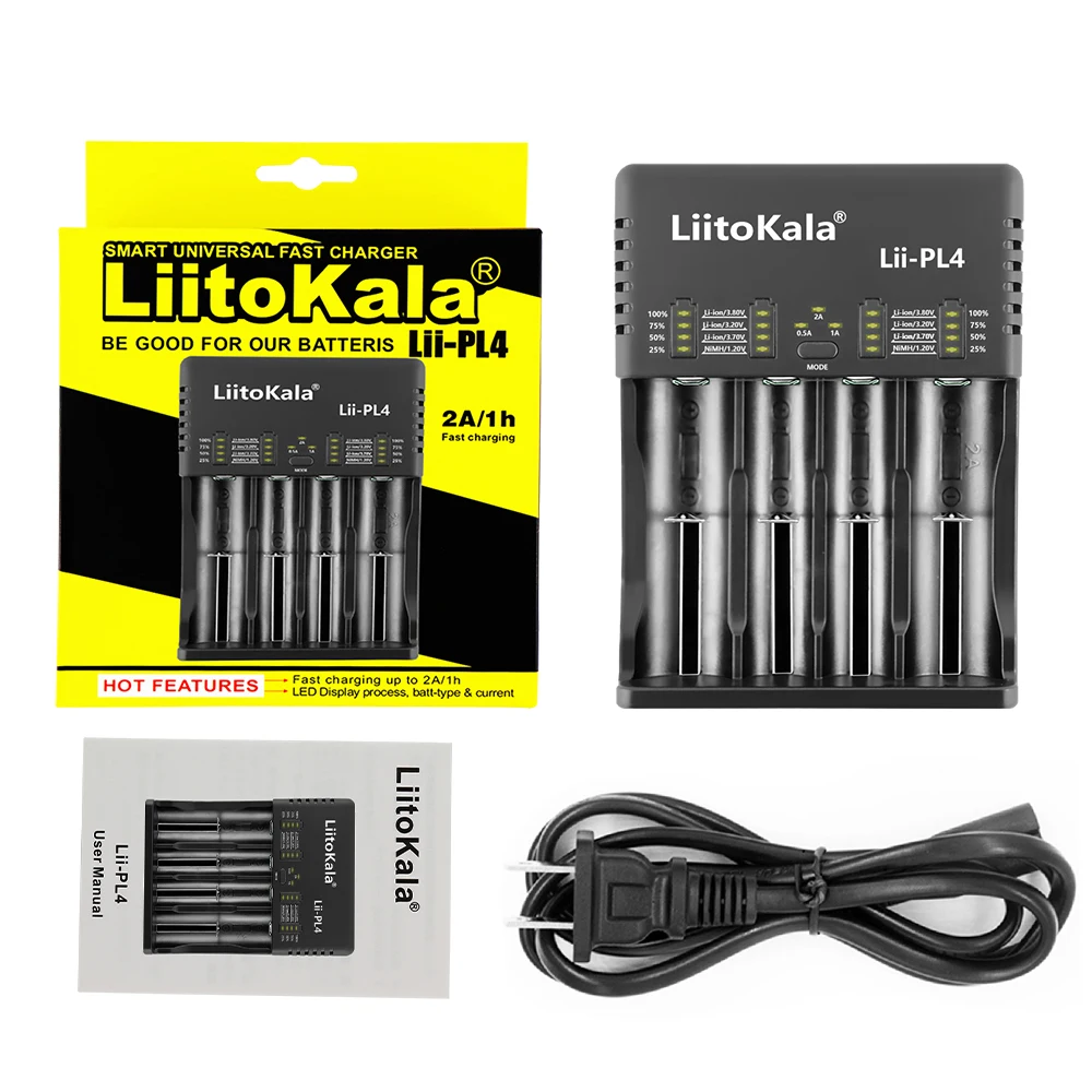 

LiitoKala Lii-PL4 18650 26650 21700 4-slot Li-ion Battery Charger + Car Charger