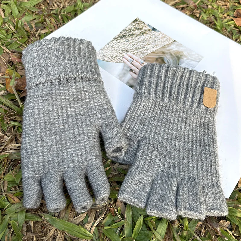 Winter Thick Elastic Knitted Gloves Warm Writting Office Cycling Fingerless Glove for Men Women Touchscreen Driving Work Gloves