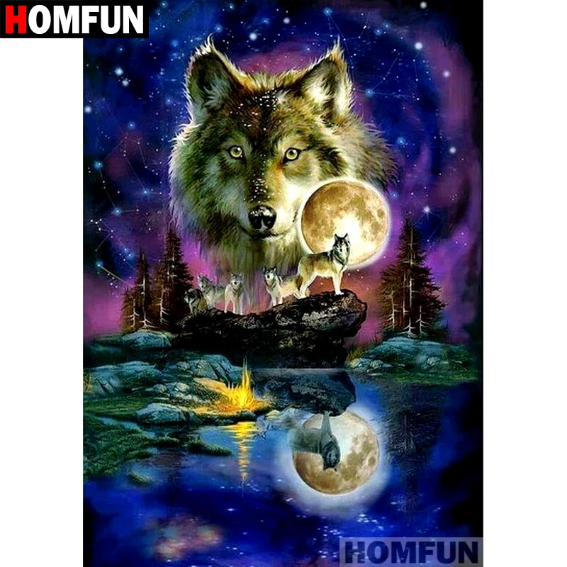 

HOMFUN Full Square/Round Drill 5D DIY Diamond Painting "Moonlight Wolf" Embroidery Cross Stitch 5D Home Decor Gift A07372