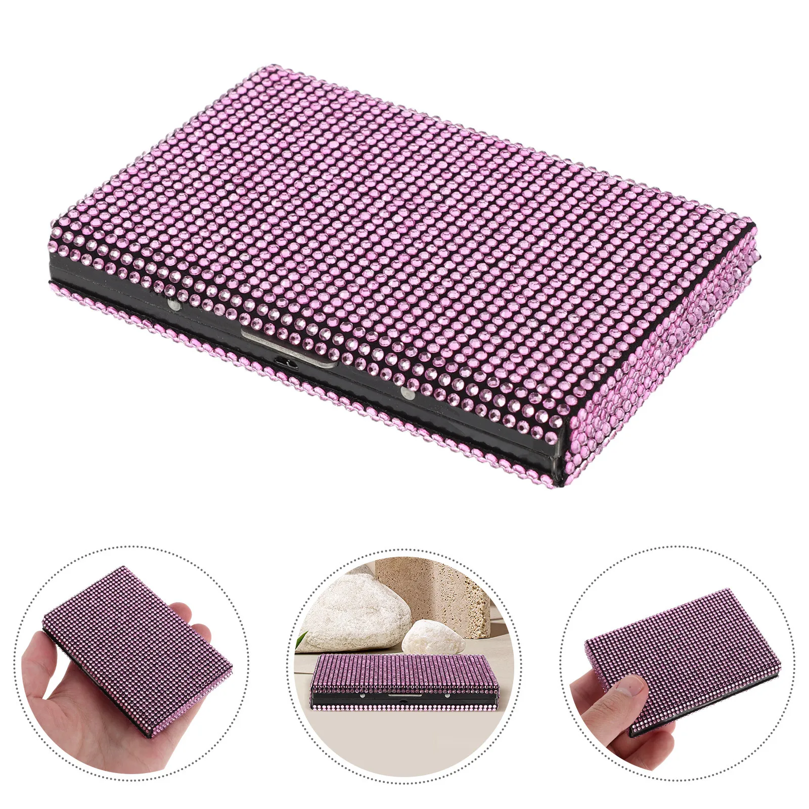 

Bling Rhinestone Business Card Holder Case Metal Name Card Organizer 3.89X2.71X0.61 For Purse Pocket Office Travel