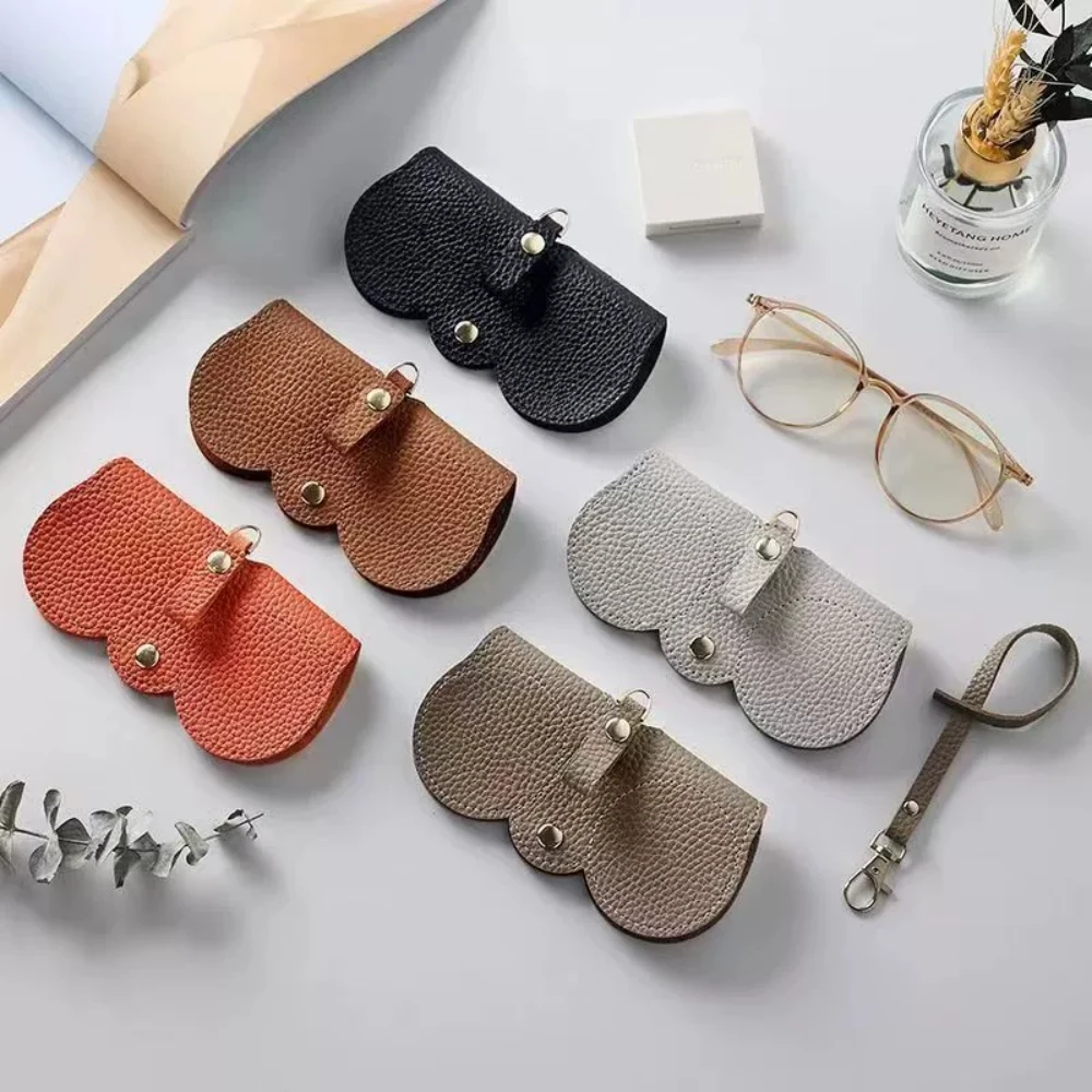 1pc Litchi Embossed Glasses Cover Cute Hanging PU Leather Sunglasses Reading Glasses Storage Bag Portable Travel Eyewear Holder