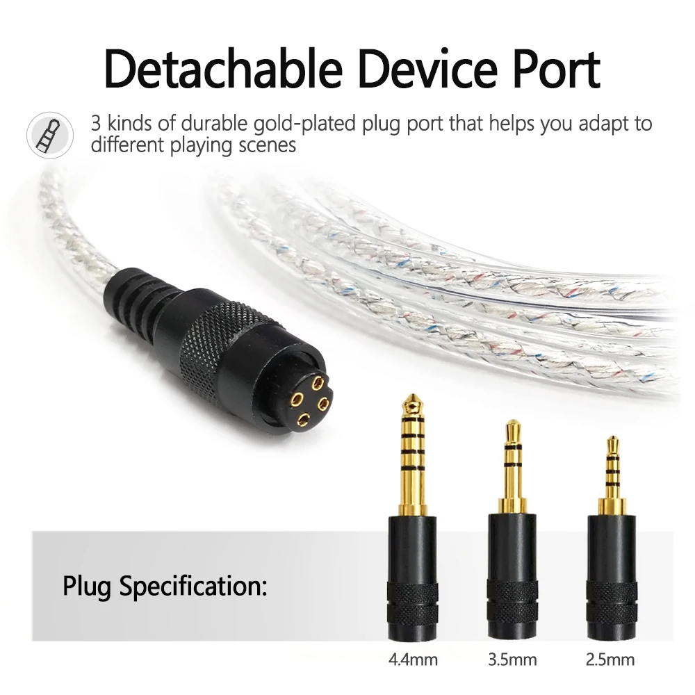 Silver-plated Headphone Upgrade Cable Audio Line 2.5MM 3.5MM 4.4MM Detachable Male Plugs for Sennheiser HD518 HD558 HD598 HD569