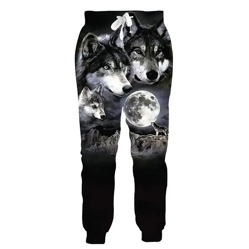 Dark Night Wolf Moon Jogger Pants Men Black 3D All Over Print Drawstring Cuffed Sweatpants Gothic Punk Grunge Rock Wild Trousers