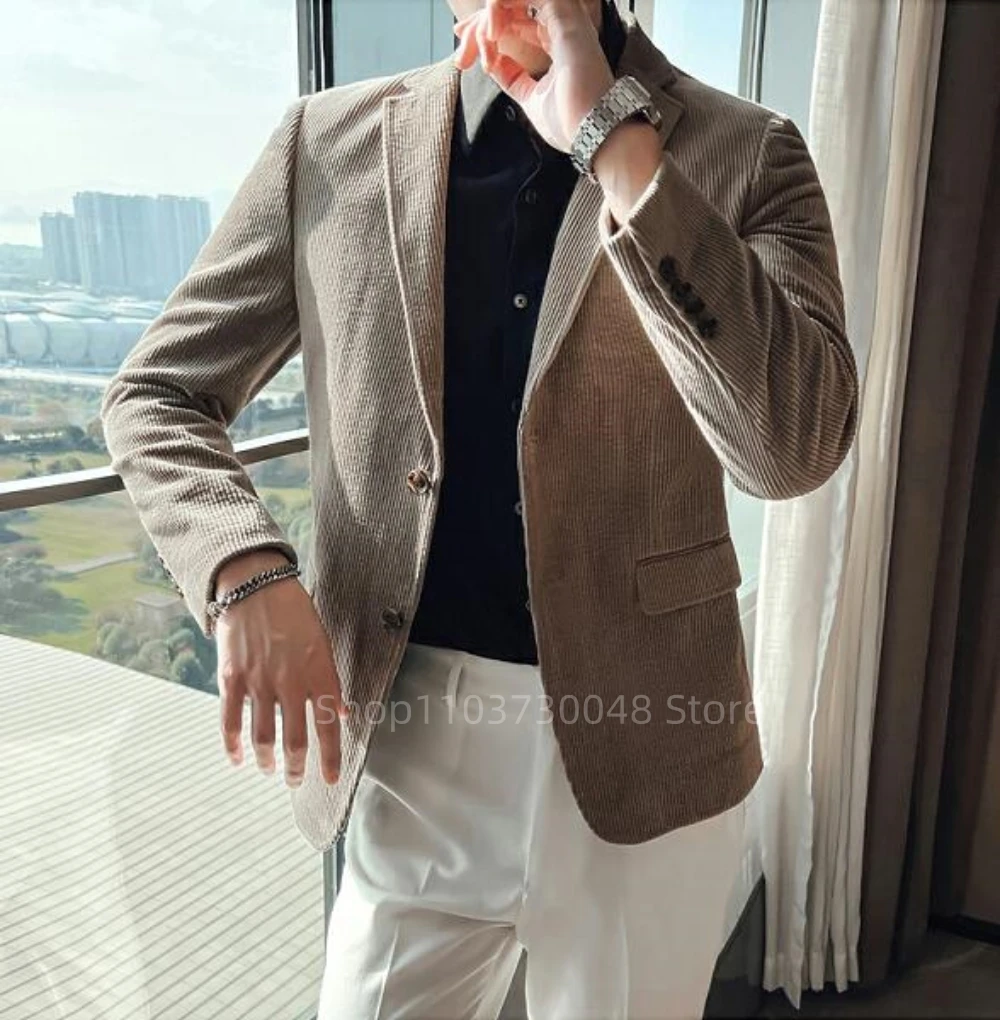Corduroy Men's Blazer Single Breasted Casual Elegant Wedding Man Suit Jackets Coat Men's Stage Men Clothing Coat for Party Prom