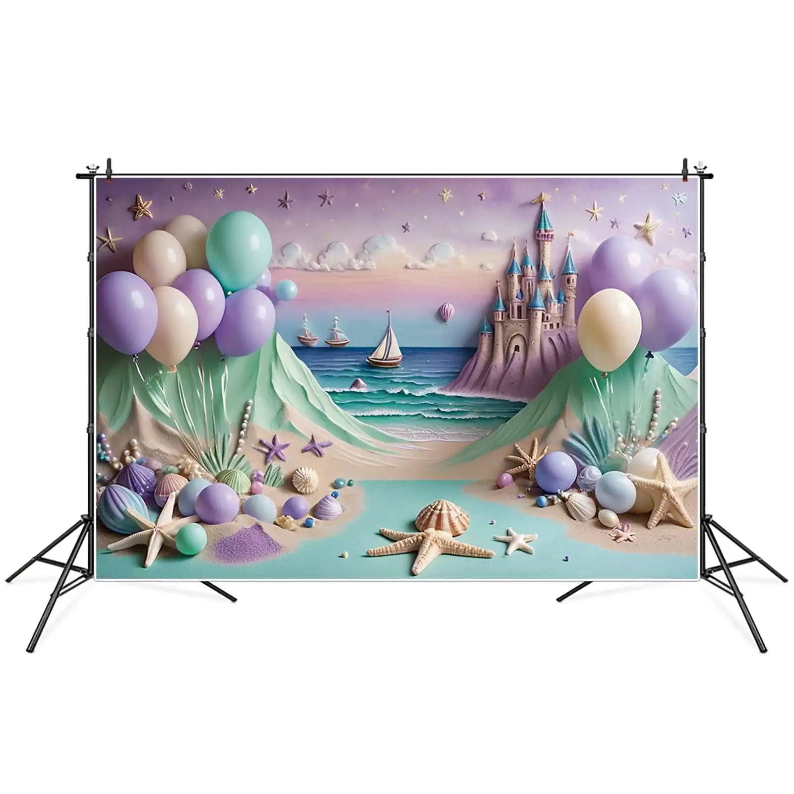 MOON.QG Summer Princess One Birthday Background Girls Beach Boat Ship fondali decorazione personalizzata per feste forniture per fotochiamate