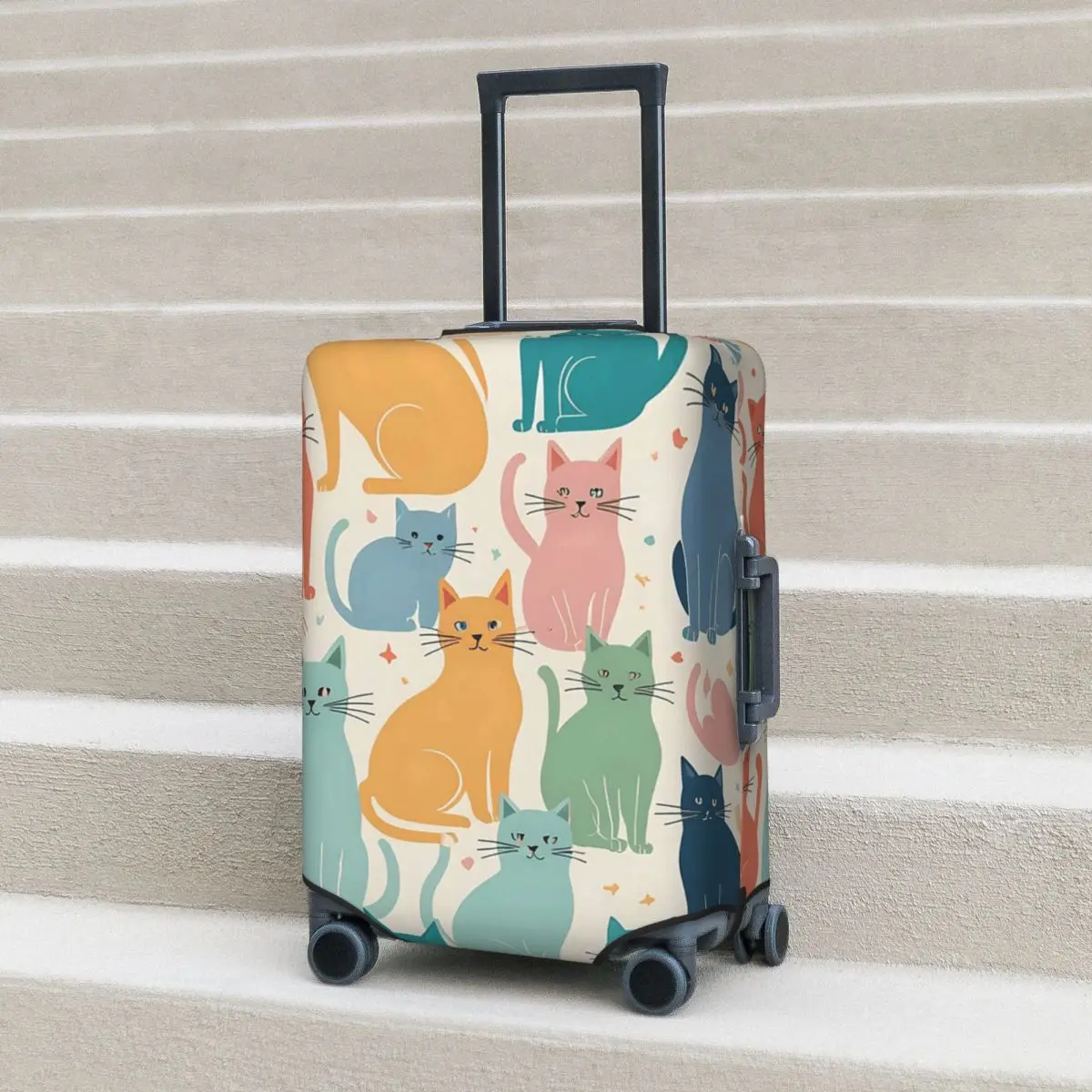 

Cute Cats Repeat Funny Animal Manga Suitcase Cover Protection Elastic Trip Luggage Protector Covers for 18-32 Inch