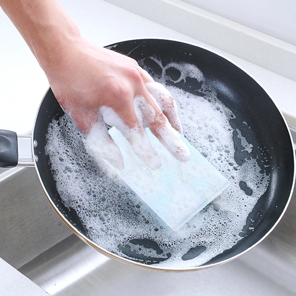 

3Pcs Kitchen Scrub Sponge Premium Bamboo Fiber Non-Scratch Cleaning Sponges for Pots Bowls Dishes Strong Decontamination Kitchen