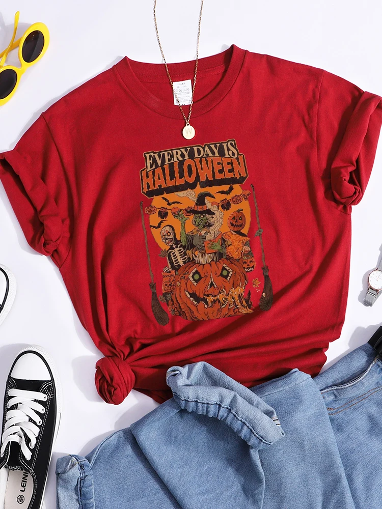 Every Day Is Halloween Prints Womens T-Shirt Breathable Casual T Shirts Summer Soft Tops Street Sweat Hip Hop Women'S T Shirt