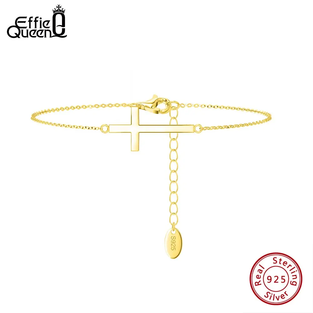 

EFFIE QUEEN 14K Gold 925 Sterling Silver Cross Chain Bracelet With O-Chain Fashion Accessory For Hand Daily Wear Present APB03