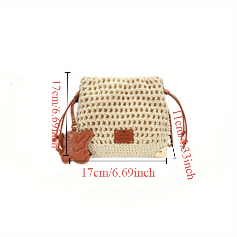 Women's Chic Summer Knit Crossbody Bag with Adjustable Strap  Versatile Commuter Handbag with Polyester Lining image 5